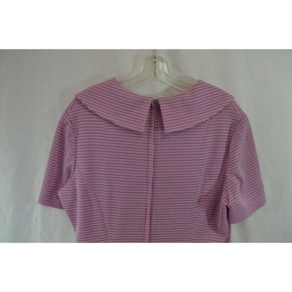 Handmade Houndstooth Pink Shift Dress with Collar Short Sleeves Knit Fabric - Picture 8 of 9